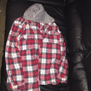 Button up shirt with a hood